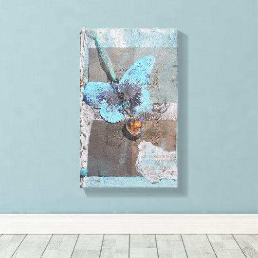 Butterfly Blue Mixed Media Art Leinwanddruck (Insitu (Holzboden))