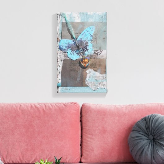 Butterfly Blue Mixed Media Art Leinwanddruck (Insitu (Wohnzimmer))