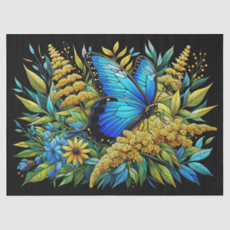 Butterfly Blue Morpho gestanztes Glas Decoupage Seidenpapier