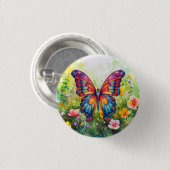 Butterfly Blue Orange Wings Button (Vorne & Hinten)