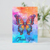 Butterfly Blue Orange Wings Dankeskarte (Stehend Vorderseite)