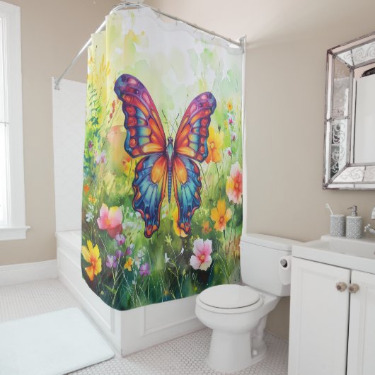 Butterfly Blue Orange Wings Duschvorhang (Beispiel)