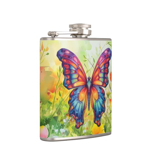 Butterfly Blue Orange Wings Flachmann (Rechts)