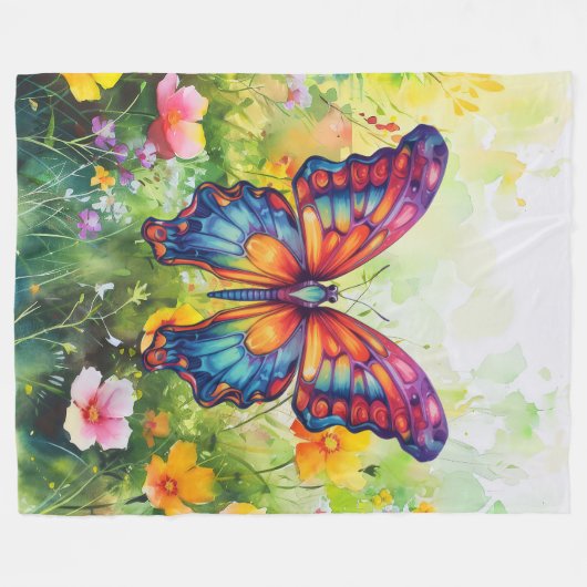 Butterfly Blue Orange Wings Fleecedecke (Vorderseite (Horizontal))