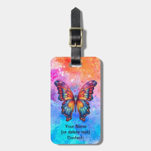 Butterfly Blue Orange Wings Gepäckanhänger (Vorderseite vertikal)