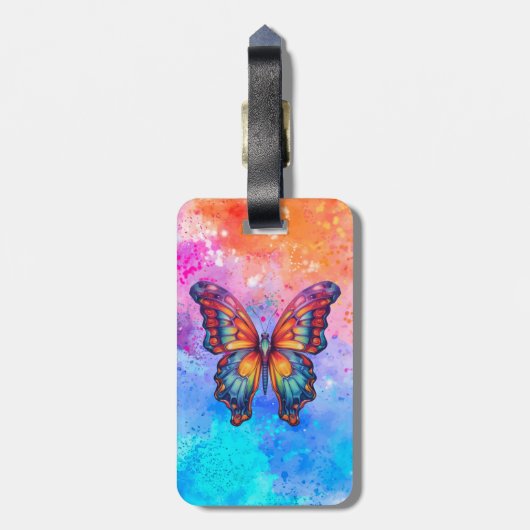 Butterfly Blue Orange Wings Gepäckanhänger (Rückseite vertikal)