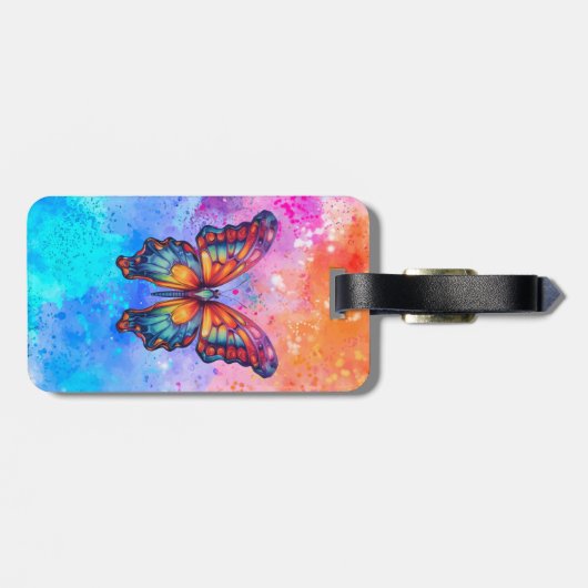 Butterfly Blue Orange Wings Gepäckanhänger (Rückseite horizontal)