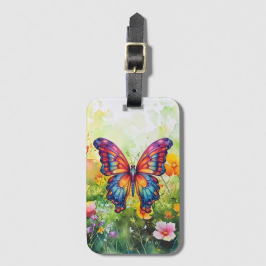 Butterfly Blue Orange Wings Gepäckanhänger (Vorderseite Vertikal)