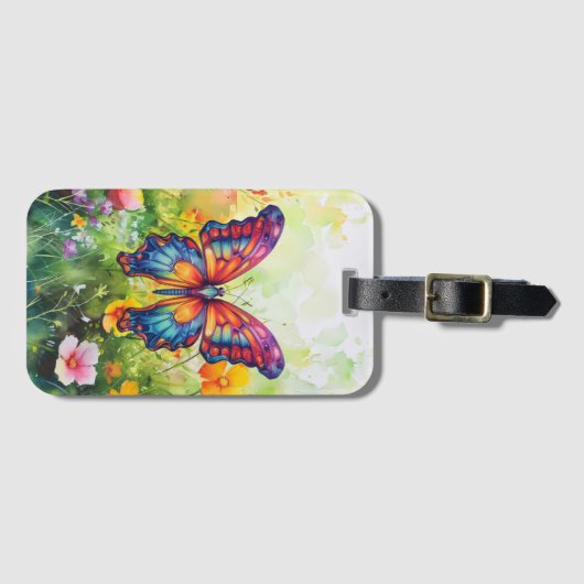 Butterfly Blue Orange Wings Gepäckanhänger (Vorderseite (Horizontal))
