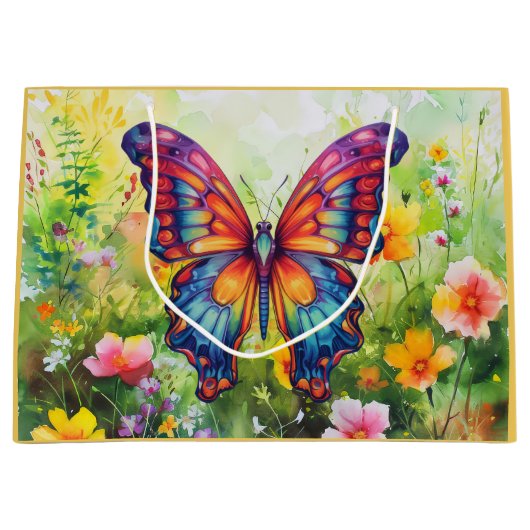 Butterfly Blue Orange Wings Große Geschenktüte (Vorderseite)