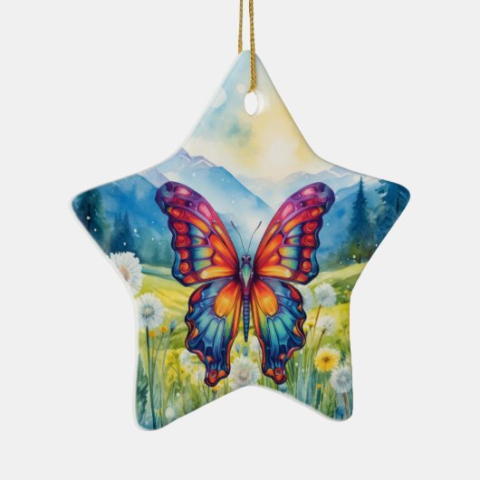 Butterfly Blue Orange Wings Keramik Ornament (Rechts)