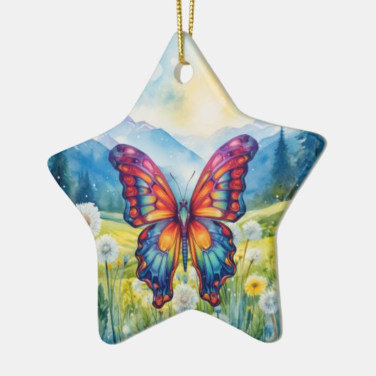 Butterfly Blue Orange Wings Keramik Ornament (Links)