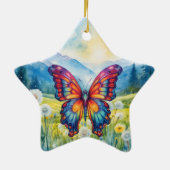 Butterfly Blue Orange Wings Keramik Ornament (Hinten)