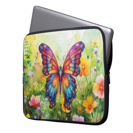 Butterfly Blue Orange Wings Laptopschutzhülle (Vorderseite Links)