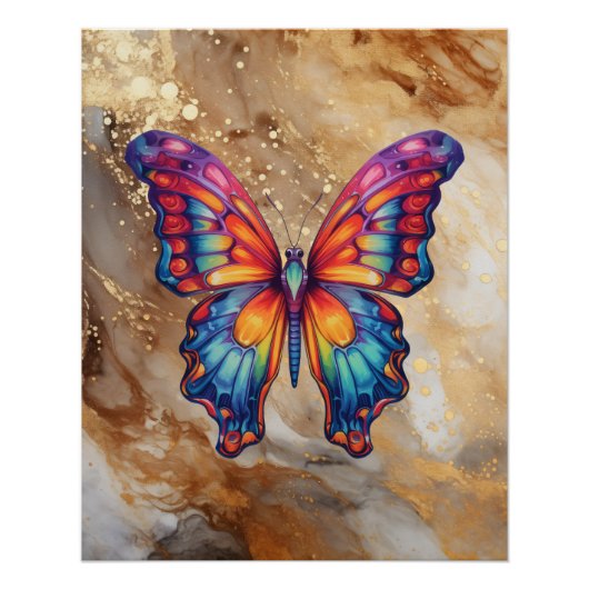 Butterfly Blue Orange Wings Poster (Vorderseite)