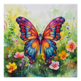 Butterfly Blue Orange Wings Poster