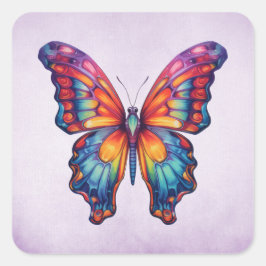 Butterfly Blue Orange Wings Quadratischer Aufkleber