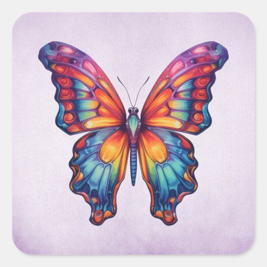 Butterfly Blue Orange Wings Quadratischer Aufkleber (Vorderseite)