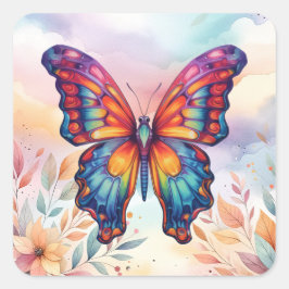 Butterfly Blue Orange Wings Quadratischer Aufkleber