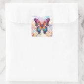 Butterfly Blue Orange Wings Quadratischer Aufkleber (Tasche)
