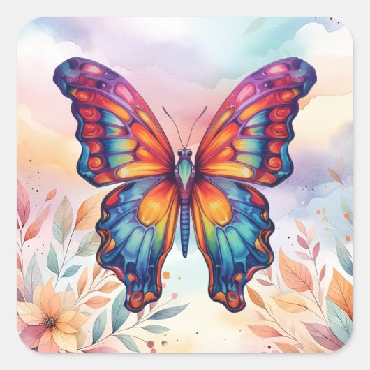 Butterfly Blue Orange Wings Quadratischer Aufkleber (Vorderseite)