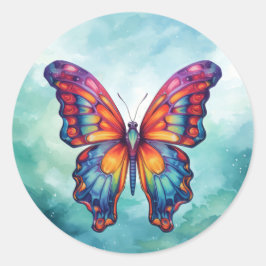 Butterfly Blue Orange Wings Runder Aufkleber