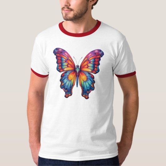 Butterfly Blue Orange Wings T-Shirt (Vorderseite)