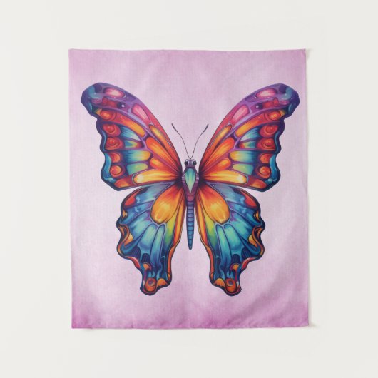 Butterfly Blue Orange Wings Wandteppich (Vorderseite)