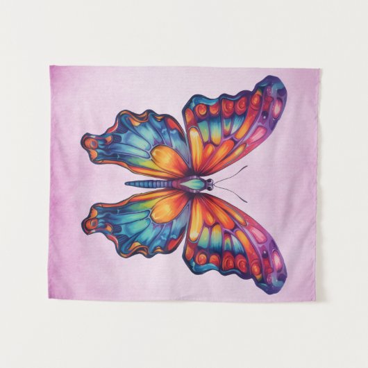 Butterfly Blue Orange Wings Wandteppich (Vorderseite (Horizontal))