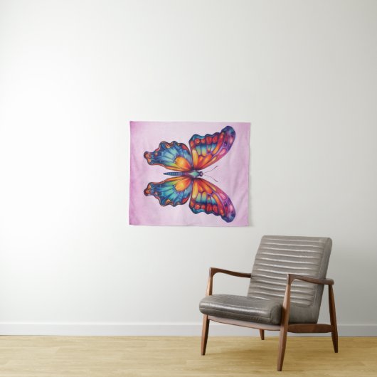 Butterfly Blue Orange Wings Wandteppich (Beispiel (Horizontal))