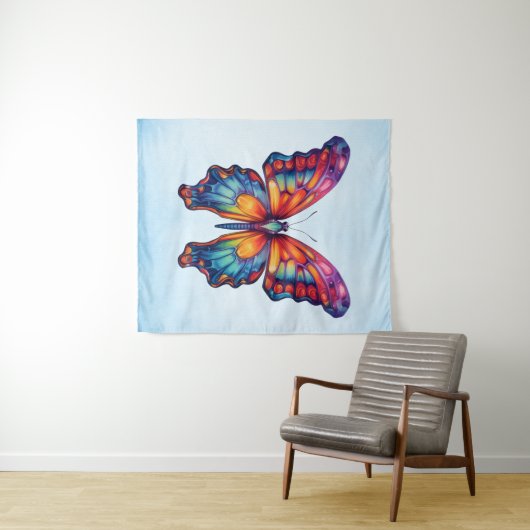 Butterfly Blue Orange Wings Wandteppich (Beispiel (Horizontal))
