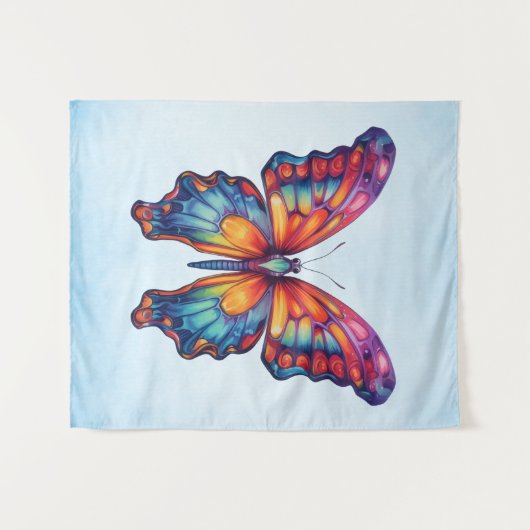 Butterfly Blue Orange Wings Wandteppich (Vorderseite (Horizontal))