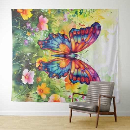 Butterfly Blue Orange Wings Wandteppich (Beispiel (Horizontal))
