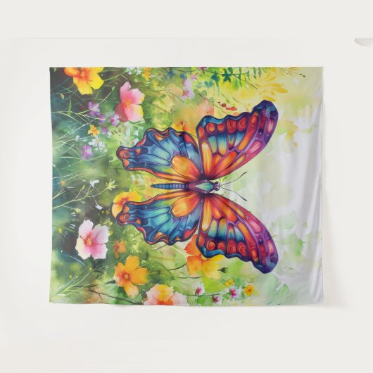 Butterfly Blue Orange Wings Wandteppich (Vorderseite (Horizontal))