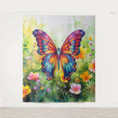 Butterfly Blue Orange Wings Wandteppich (Vorderseite)