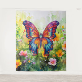 Butterfly Blue Orange Wings Wandteppich