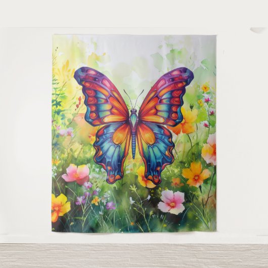 Butterfly Blue Orange Wings Wandteppich (Vorderseite)