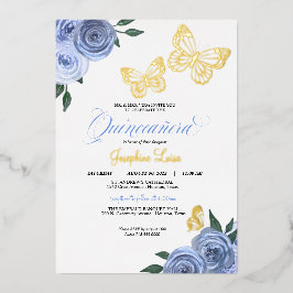 Butterfly Blue Rose Quinceanera Real Folieneinladung
