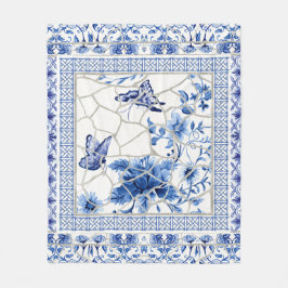 Butterfly Blue und White Chinoiserie Chic Blume Fleecedecke