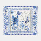 Butterfly Blue und White Chinoiserie Chic Blume Fleecedecke (Vorderseite (Horizontal))