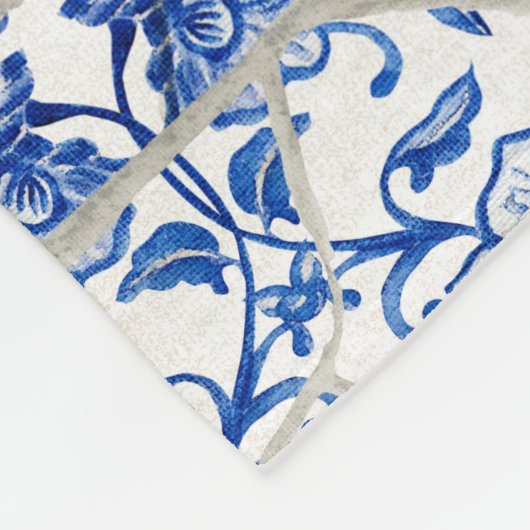 Butterfly Blue und White Chinoiserie Chic Blume Fleecedecke (Ecke)