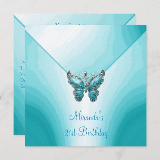 Butterfly Blue White Abstrakt 21. Geburtstag Einladung (Vorne/Hinten)