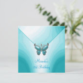Butterfly Blue White Abstrakt 21. Geburtstag Einladung (Stehend Vorderseite)