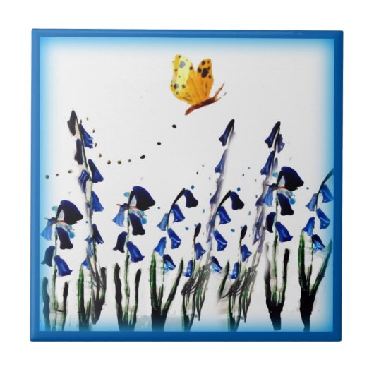 Butterfly Bluebells Spring Floral Fliese (Vorderseite)