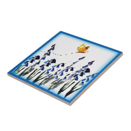 Butterfly Bluebells Spring Floral Fliese