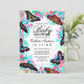 Butterfly-Blume Blätter Aquarell Kinderdusche Einladung (Stehend Vorderseite)