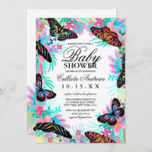 Butterfly-Blume Blätter Aquarell Kinderdusche Einladung (Vorne/Hinten)