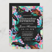 Butterfly-Blume Blätter Wasserfarbe Quinceañera Einladung (Vorne/Hinten)