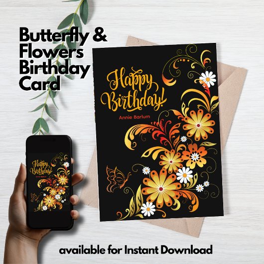 Butterfly & Blume Geburtstagskarte Karte