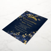 Butterfly Blume Gold Royal Navy Quinceanera Folieneinladung (Gedreht)